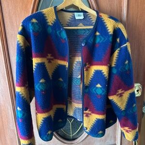 Unbranded Women's Multi-Color Patterned Wool Blend Jacket - Blue/Gold/Burgundy
